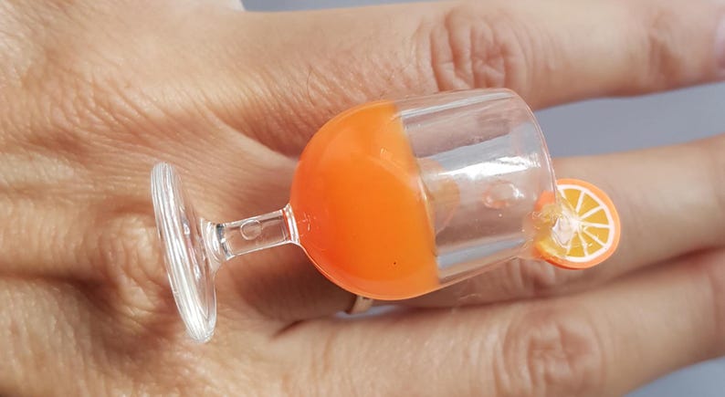 Aperoli Ring, 3D , Glas, Cocktail, orange, verstellbar