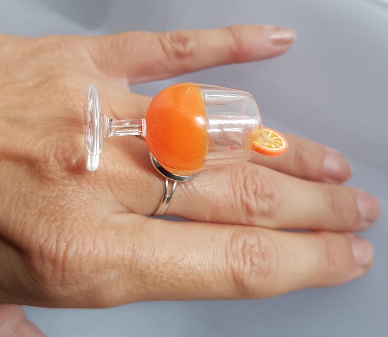 Aperoli Ring, 3D , Glas, Cocktail, orange, verstellbar