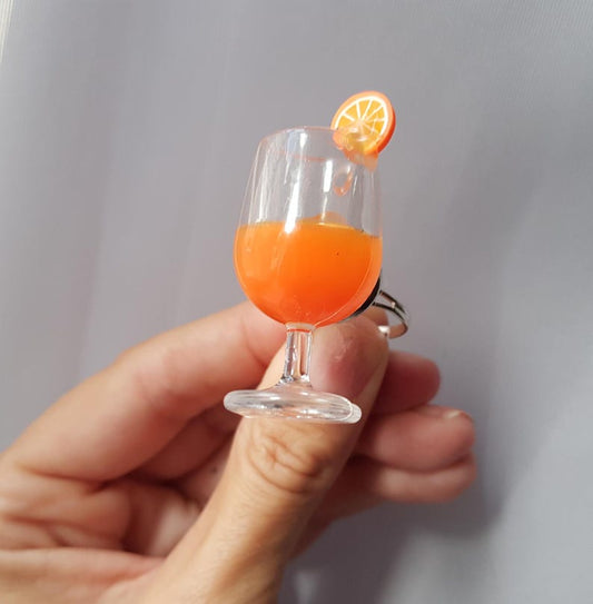 Aperoli Ring, 3D , Glas, Cocktail, orange, verstellbar